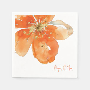 Serviette En Papier Cocktail Mariage Floral Orange Personnalisé II