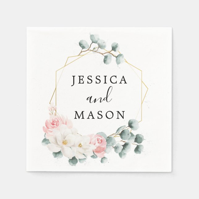 Serviette En Papier Cocktail Mariage floral vert Napkin (Devant)