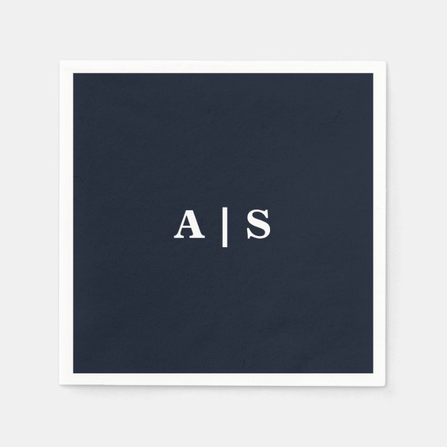 Serviette En Papier Cocktail Mariage Marine & White Monogram (Devant)