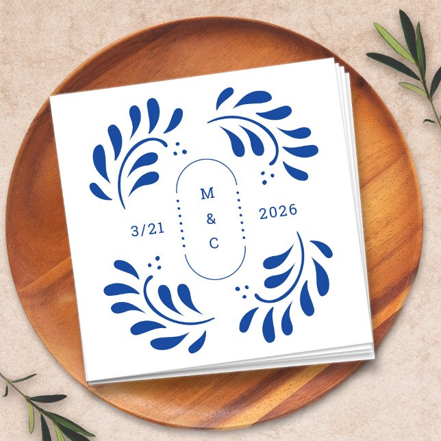 Serviette En Papier Cocktail Mariage mexicain Puebla Napkin (Puebla Mexican Wedding Cocktail Napkin by Fiesta Valley Print)