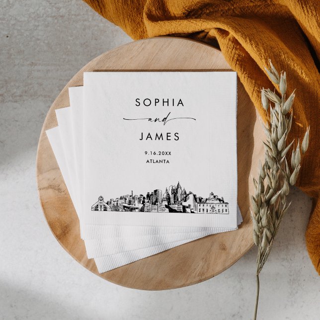 Serviette En Papier Cocktail Mariage moderne Atlanta Skyline (Créateur téléchargé)