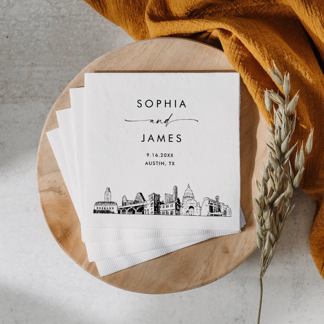 Serviette En Papier Cocktail Mariage moderne Austin Skyline (Créateur téléchargé)