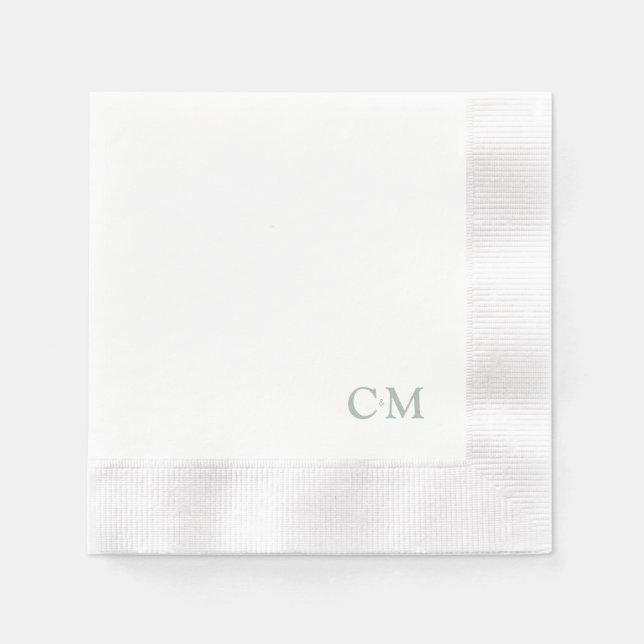 Serviette En Papier Cocktail Mariage Monogramme Simple Sage (Devant)