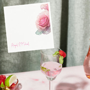 Serviette En Papier Cocktail Mariage rose rose personnalisé