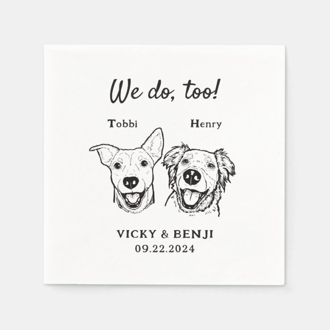 Serviette En Papier Cocktail Mariage simple à 2 chiens (Devant)