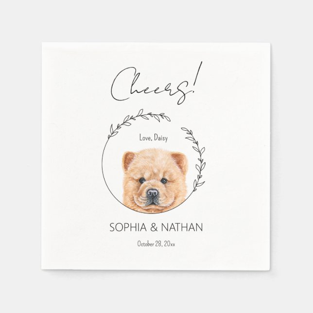 Serviette En Papier Cocktail Mariage simple Chow Chow Chien (Devant)