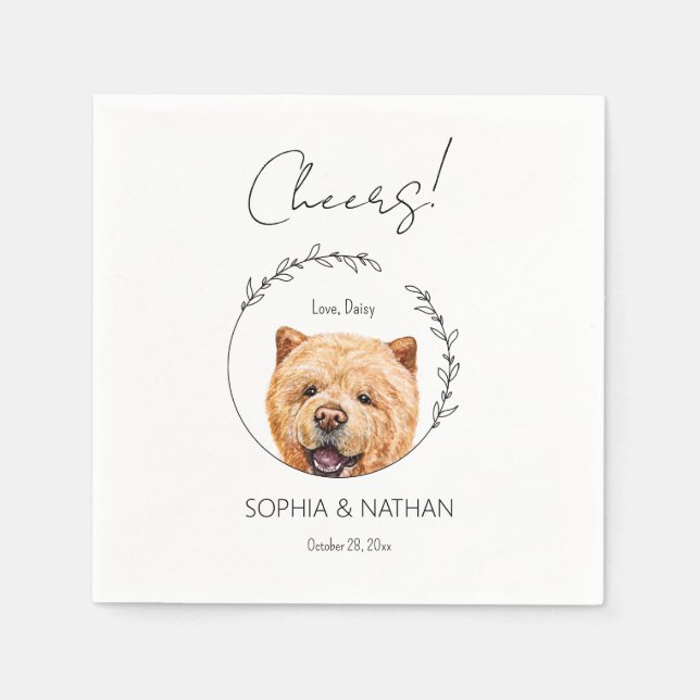 Serviette En Papier Cocktail Mariage simple Chow Chow Chien (Devant)