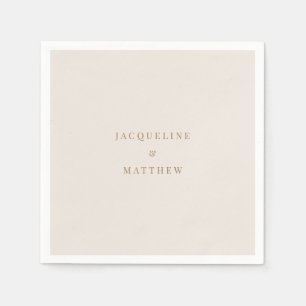 Serviette En Papier Cocktail Mariage Simple Cream Gold Text