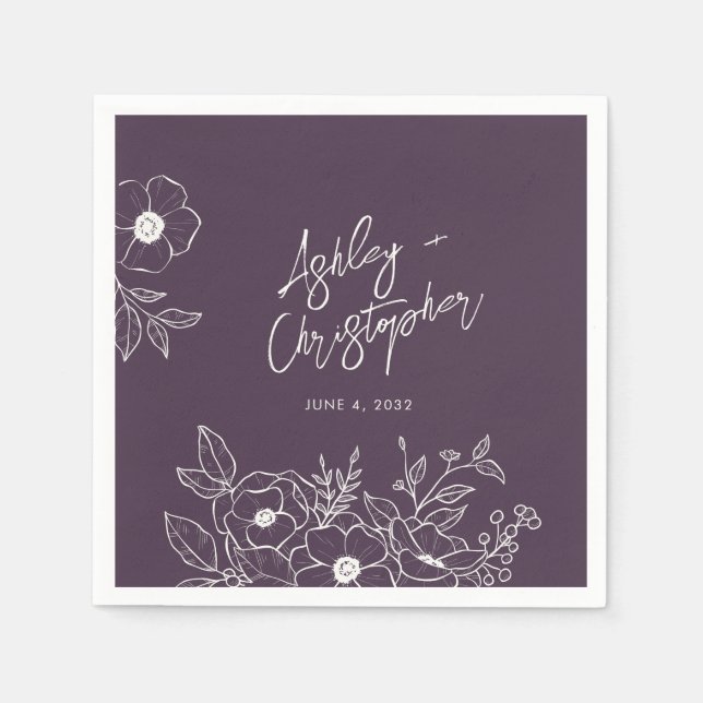 Serviette En Papier Cocktail Mariage violet végétal végétal minimal (Devant)
