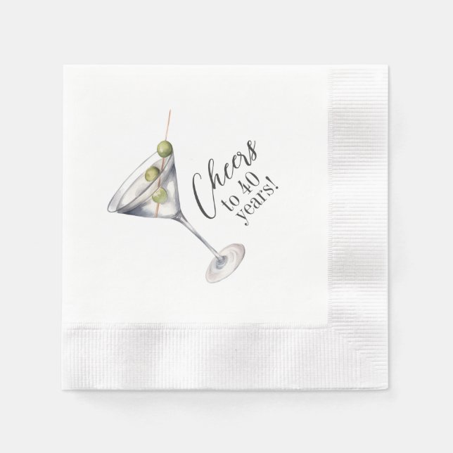 Serviette En Papier Cocktail Martini de 40 ans fête d'anniversaire (Devant)