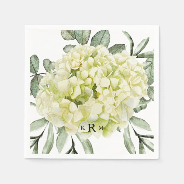 Serviette En Papier Cocktail monochrome noir Hydrangea (Devant)