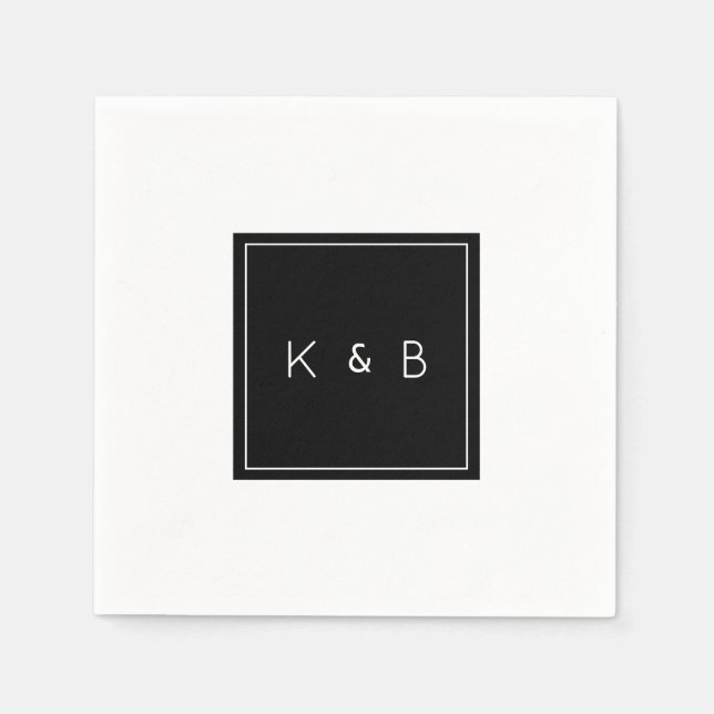 Serviette En Papier Cocktail Monogram B/W moderne (Devant)