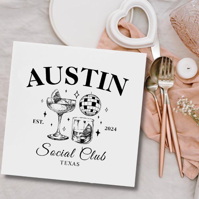 Serviette En Papier Cocktail Noir Et Discothèque Bachelorette (Créateur téléchargé)