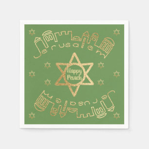 Serviette En Papier Cocktail Pâque Napkins "Gold Jerusalem" Motif