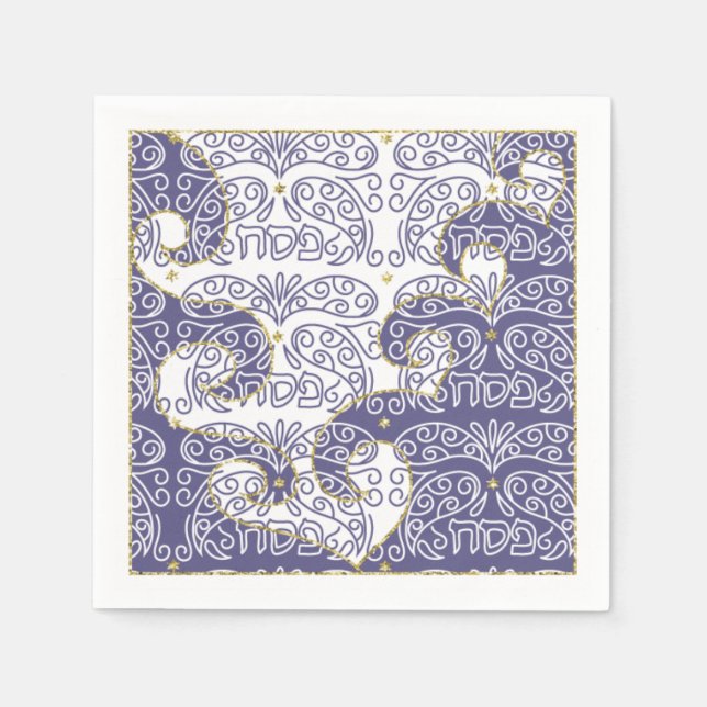 Serviette En Papier Cocktail Pâque Napkins Gold Star/Purple (Devant)