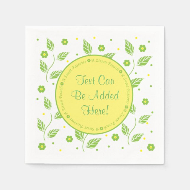 Serviette En Papier Cocktail Pâque Serviettes "Feuilles verts/jaunes" (Devant)