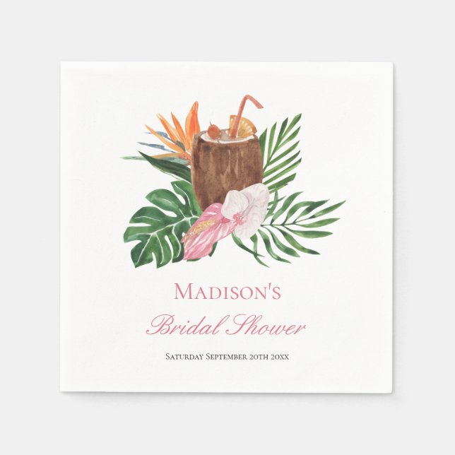 Serviette En Papier Cocktail Paradis Tropical  & Mariage Floral (Devant)