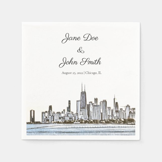 Serviette En Papier Cocktail personnalisé Chicago Skyline Napkin (Devant)