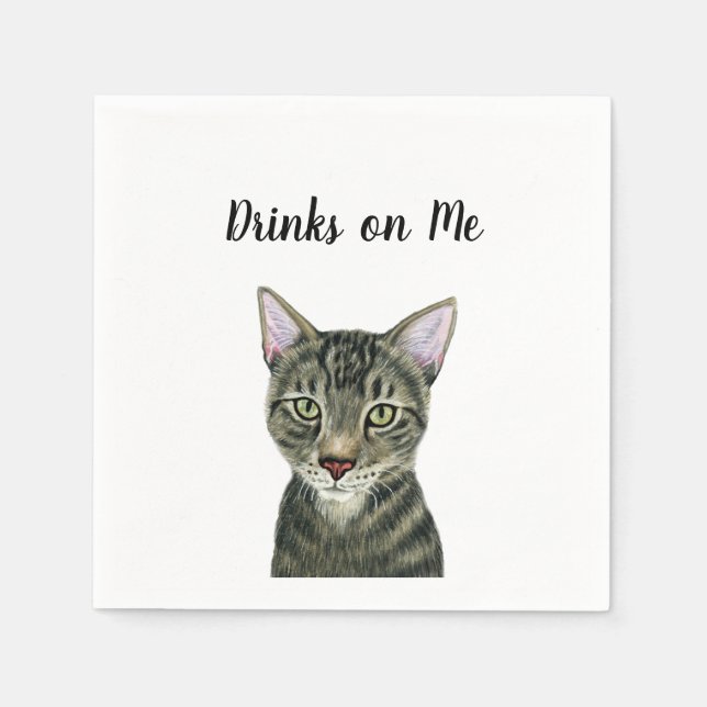 Serviette En Papier Cocktail personnalisé de chat Napkin (Devant)
