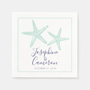 Serviette En Papier Cocktail personnalisé de Starfish Turquoise et Ble