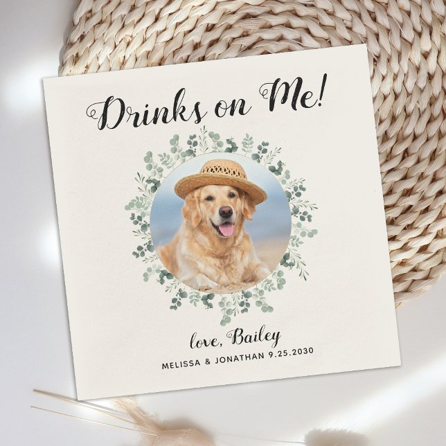 Serviette En Papier Cocktail personnalisé Mariage chien (Créateur téléchargé)