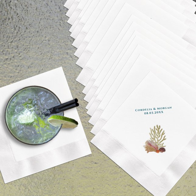 Serviette En Papier Cocktail personnalisé mariage serviettes Coquillag (Créateur téléchargé)