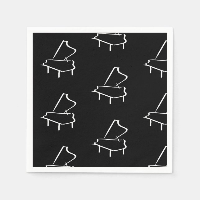 Serviette En Papier Cocktail Piano Noir et Blanc (Devant)