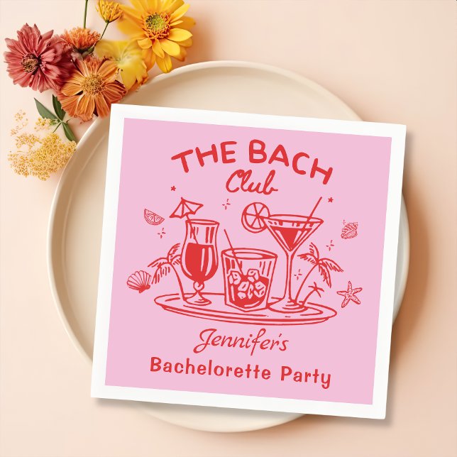 Serviette En Papier Cocktail Pink Whimsical Beach Bachelorette Party (Créateur téléchargé)