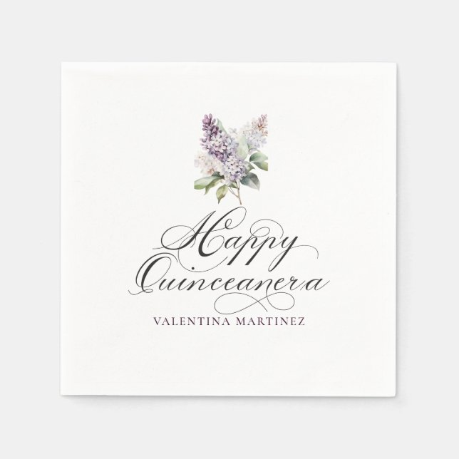 Serviette En Papier Cocktail Quinceanera Purple Lilac Spring Flower (Devant)