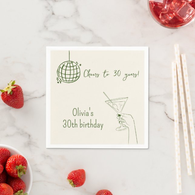 Serviette En Papier Cocktail Retro Vert fête d'anniversaire (En situation)