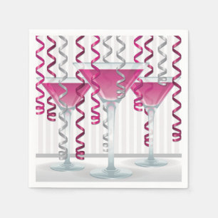 Serviette En Papier Cocktail rose et ruban