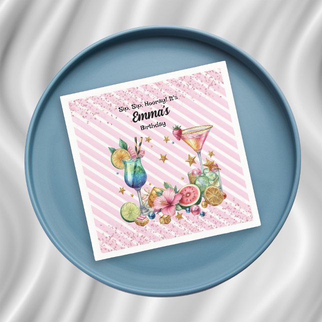 Serviette En Papier Cocktail rose Parties scintillant bonbon Anniversa (Créateur téléchargé)
