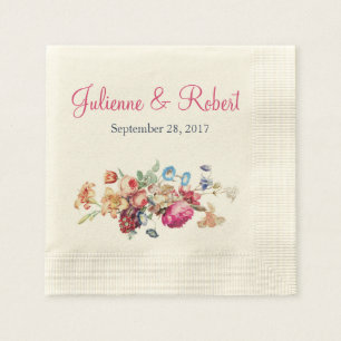 Serviette En Papier Cocktail rose romantique Vintage Floral Mariage
