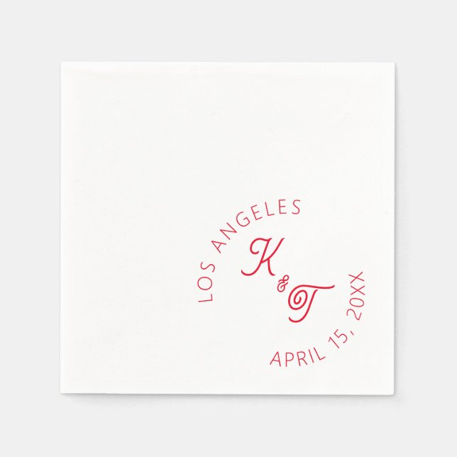 Serviette En Papier Cocktail rouge Mariage moderne Napkin (Devant)