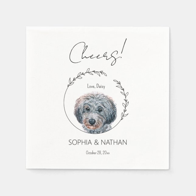 Serviette En Papier Cocktail simple Mariage de chien de caniche (Devant)
