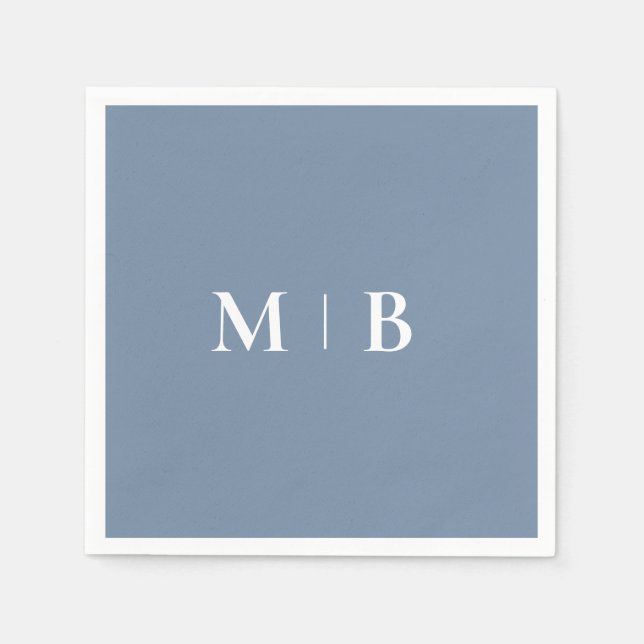 Serviette En Papier Cocktail Sleek Simple Periwinkle & White Monogram (Devant)