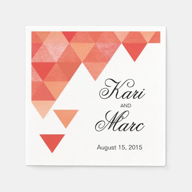 Serviette En Papier Cocktail Triangles géométriques | corail (Devant)