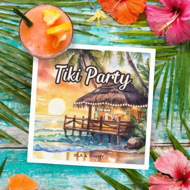 Serviette En Papier Cocktail Tropical Beach Tiki Party (Créateur téléchargé)