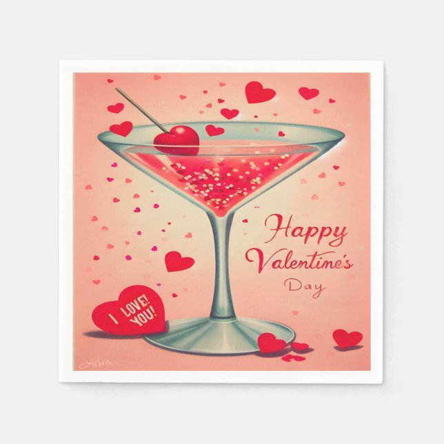 Serviette En Papier Cocktail Valentine Martini du milieu du siècle (Devant)