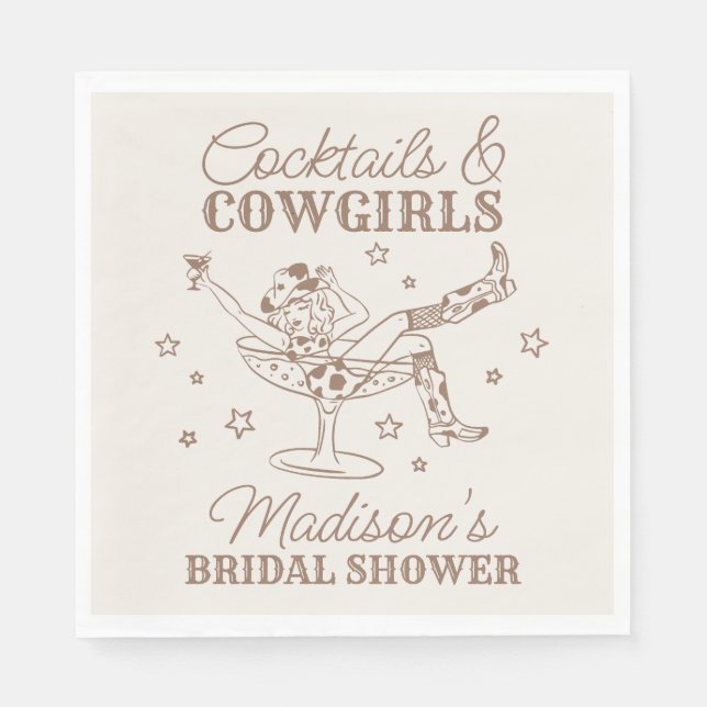 Serviette En Papier Cocktails Beige et Rodéo de Cowgirls Shower de Mar (Devant)