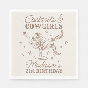 Serviette En Papier Cocktails beiges et Cowgirls Rodeo Anniversaire