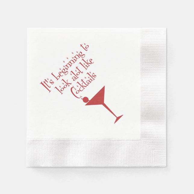 Serviette En Papier Cocktails de Noël Retro les années 50 Style Holly  (Devant)