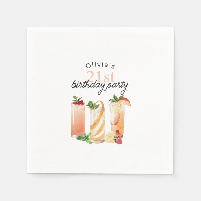 Serviette En Papier Cocktails d'été modernes 21e fête d'anniversaire (Devant)
