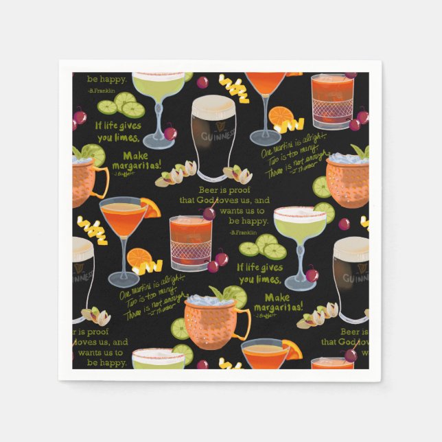 Serviette En Papier Cocktails et contemplation (Devant)