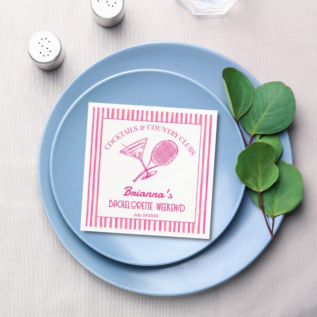 Serviette En Papier Cocktails et country clubs tennis Bachelorette (Cocktails and country clubs last swing tennis Bachelorette weekend party personalized Napkins)