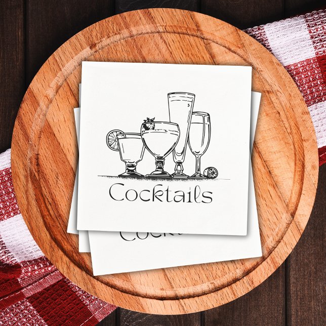 Serviette En Papier Cocktails noirs et blancs simples Napkin (Créateur téléchargé)