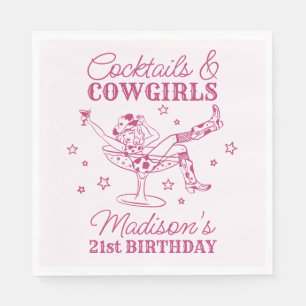 Serviette En Papier Cocktails roses et Cowgirls Rodeo Anniversaire