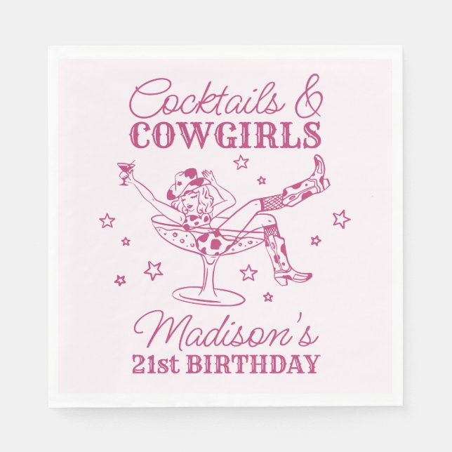 Serviette En Papier Cocktails roses et Cowgirls Rodeo Anniversaire (Devant)