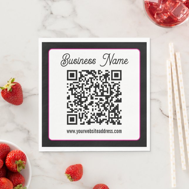 Serviette En Papier Code QR avec écriture cursive script (En situation)