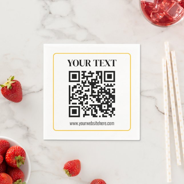 Serviette En Papier Code QR éditable & Texte avec bordure jaune doré (En situation)